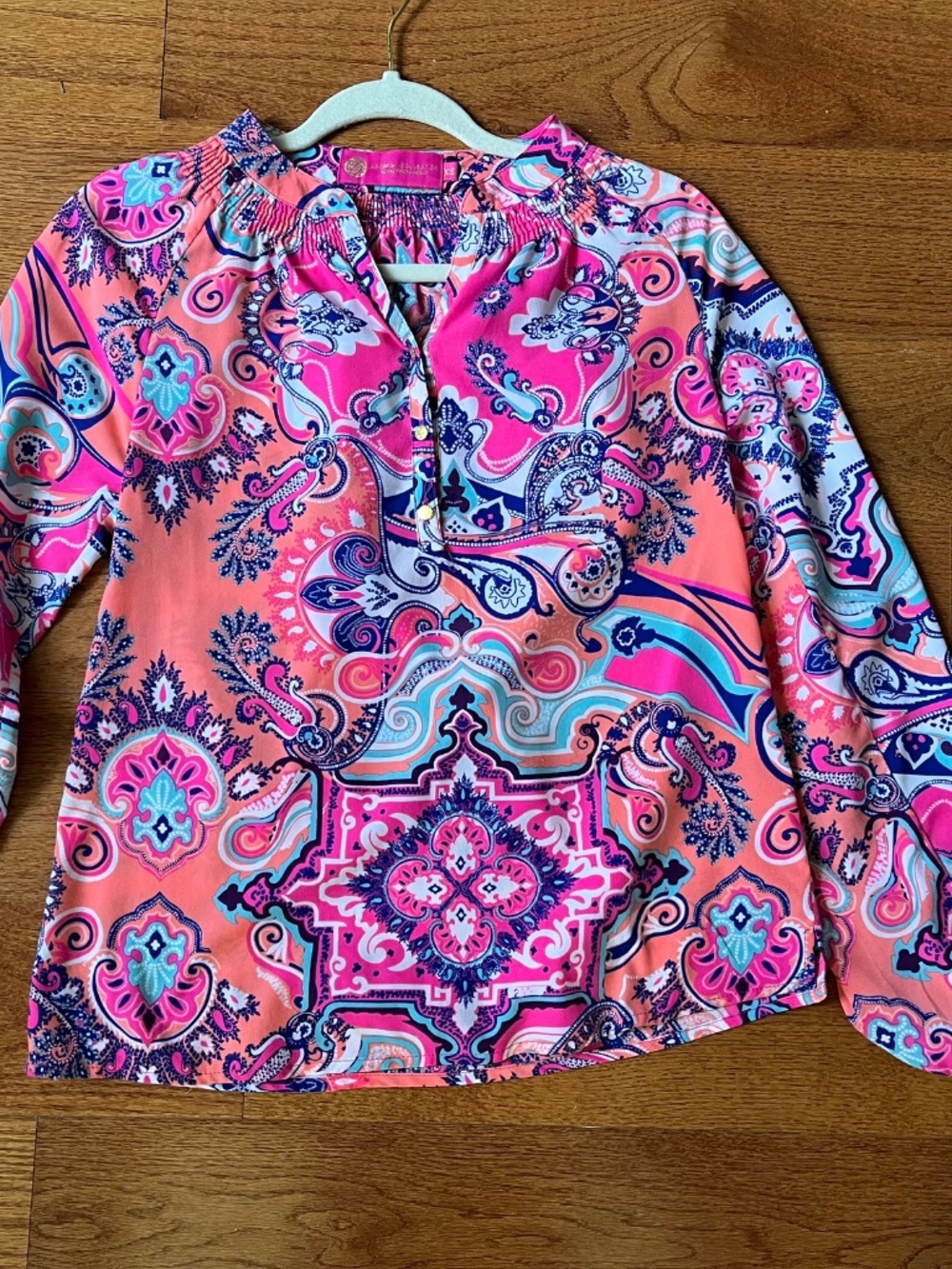 Macbeth Collection by Margaret Josephs Pink & Blue Paisley Long Sleeve Top